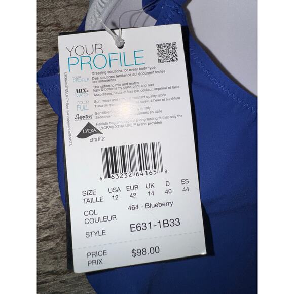 Gottex Blue Tankini Swimsuit Set Sz 12 | Ruched Underwire Top Skirted Bottom | - Picture 4 of 4